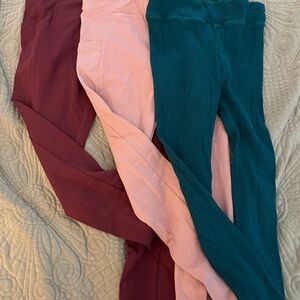 art class Ribbed Leggings Trio - Teal, Blush, Burgundy